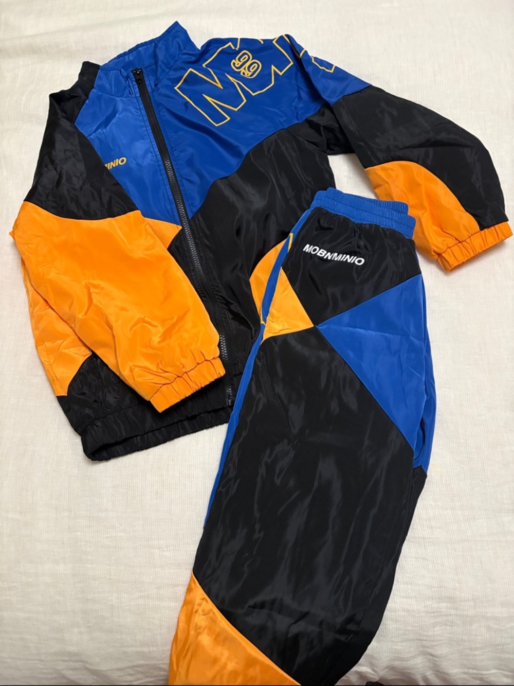 Blue & Orange Colorblock Track Jacket and Pants Set